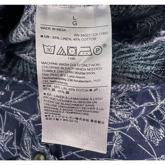 Banana Republic Blue & White Linen Floral Slim Fit Button Up Shirt Size L - Picture 8 of 8